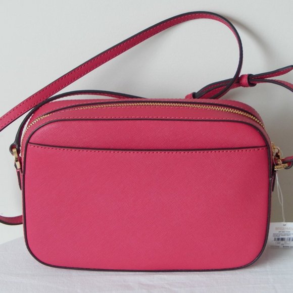 NWT Michael Kors Jet Set Item Leather LG EW Zip Chain Carmine Pink XBody Bag - Picture 7 of 14